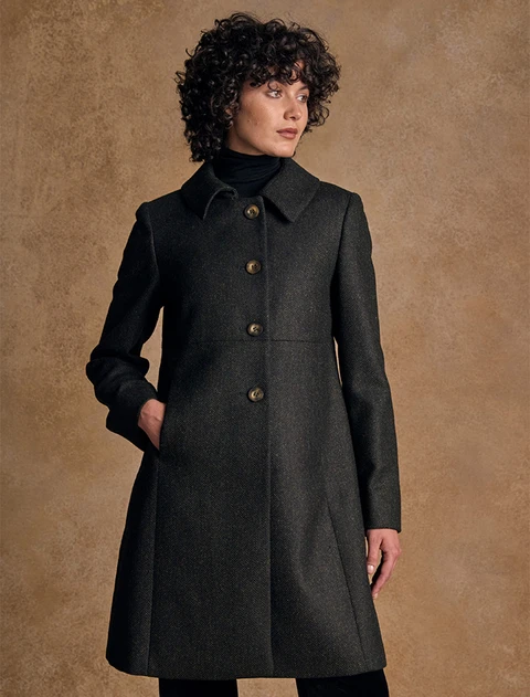Aimee Tweed Coat - Green Herringbone 