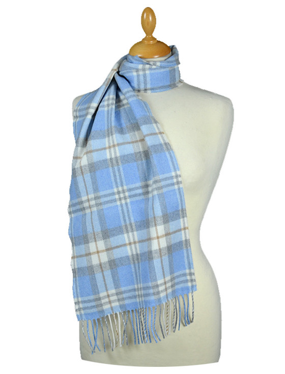 Fine Merino Plaid Scarf - Light Blue Grey 