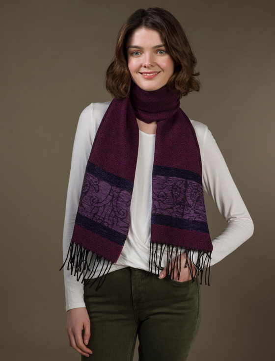 GlenAran Celtic Birds Pattern Scarf - Berry