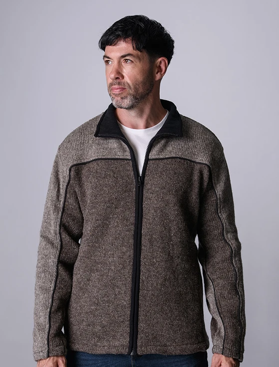 Men's Fleece Lined Wool Jacket - Brown