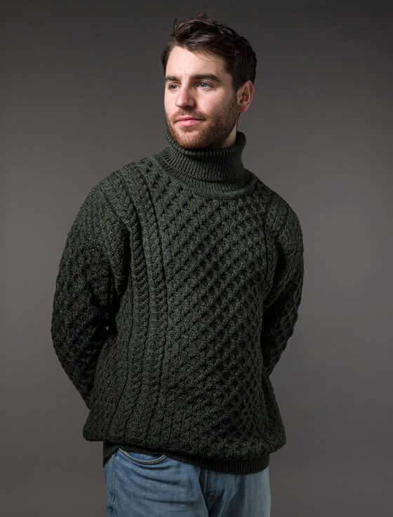 Mens Wool Turtleneck Sweater, Fisherman sweater, Cable knit