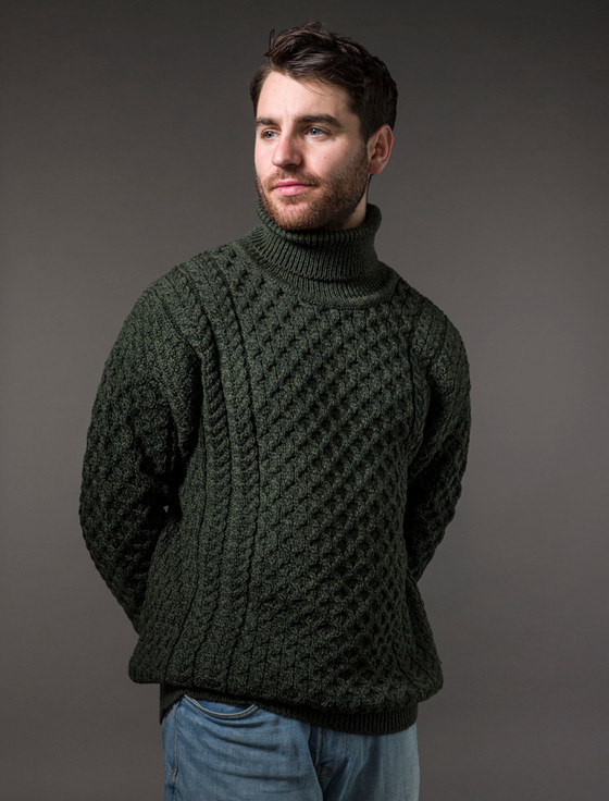 Mens Wool Turtleneck Sweater - Army Green