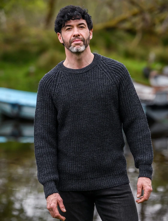 Irish Fisherman Ribbed Sweater - Charcoal