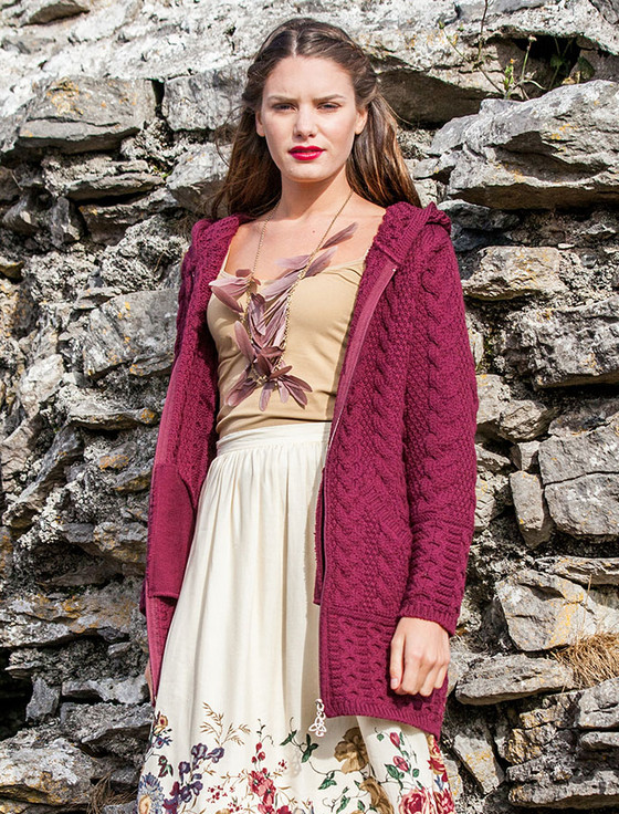 Wool coat with hood, hooded wool coatigan, ladies wool coat