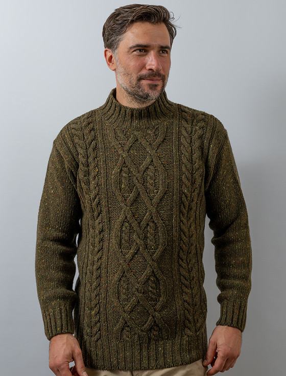 Wool Cashmere Aran Mock Turtleneck Sweater | Aran Sweater Market