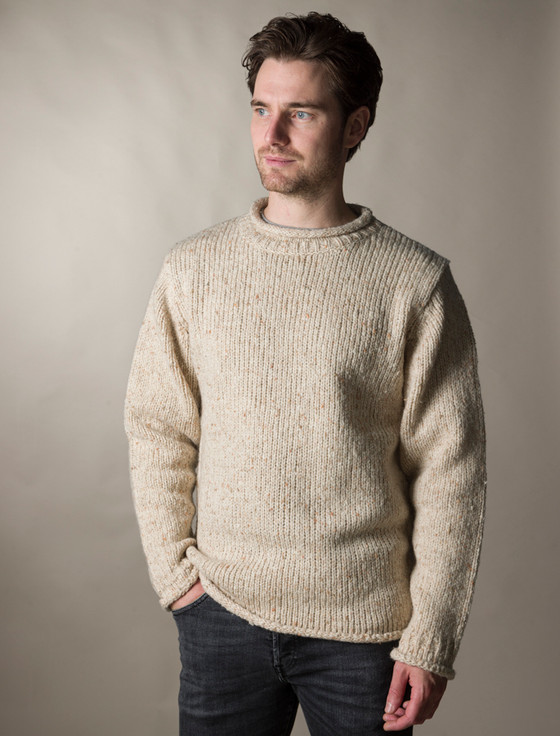 Roll Neck Sweater Men, Aran Fisherman Sweater, Mens