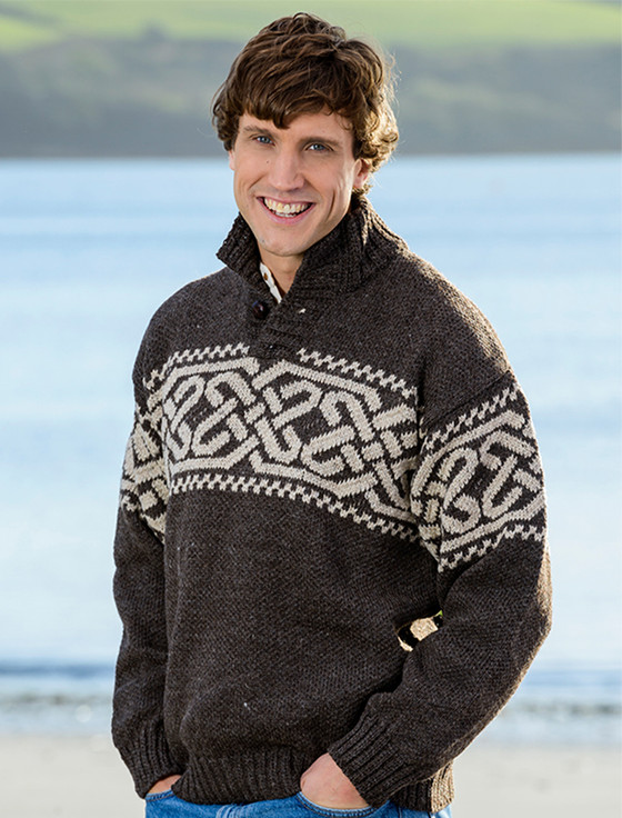 Celtic Troyer Sweater| Irish Mens Wool Sweater