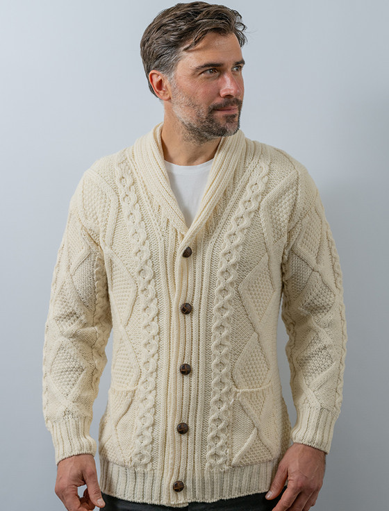 Men's Shawl Neck Cardigan - Natural White 
