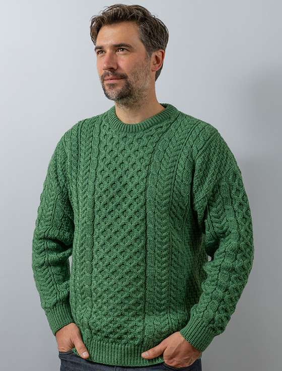 Men's Merino Aran Sweater - Kiwi