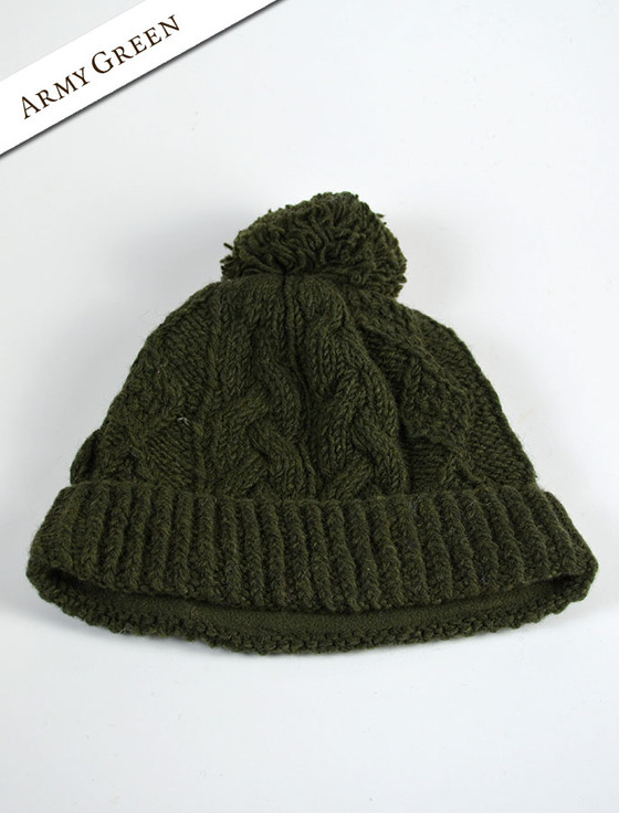 Aran Fleece Lined Rib Cap with Bobble