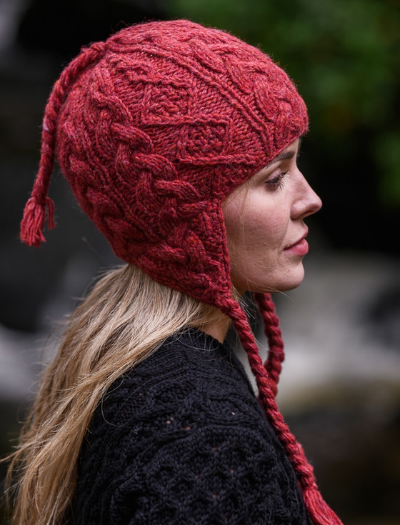 Aran Cable Fleece Lined Hat with Ear Flaps