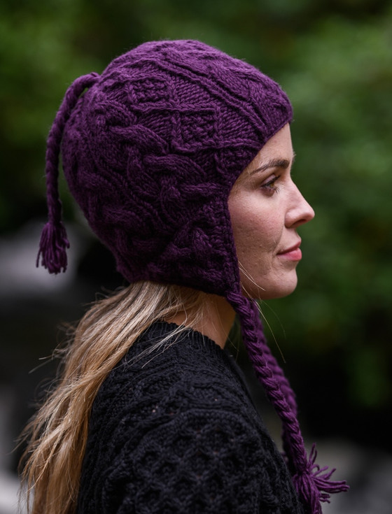 Aran Cable Fleece Lined Hat with Ear Flaps