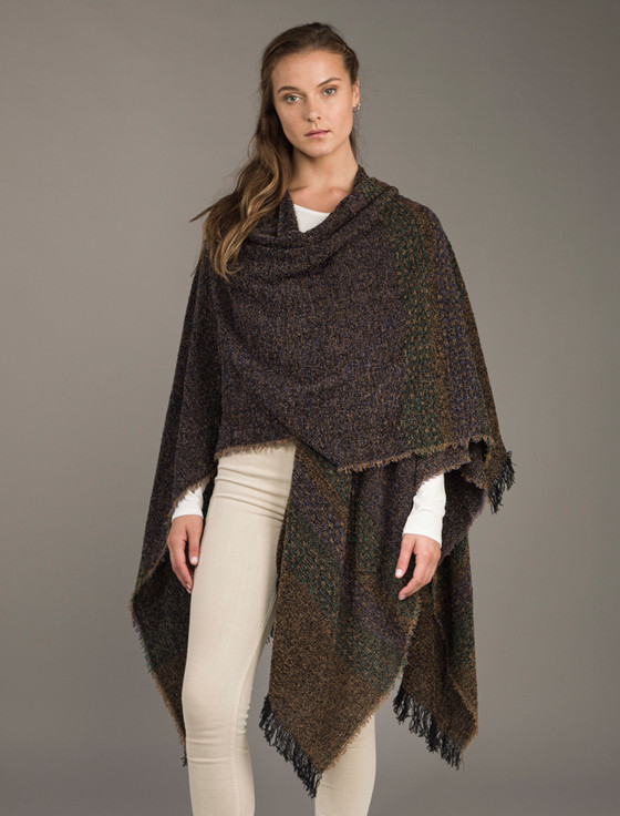 Irish Donegal Tweed Hooded Ruana Wrap Cape Black/ -  Canada