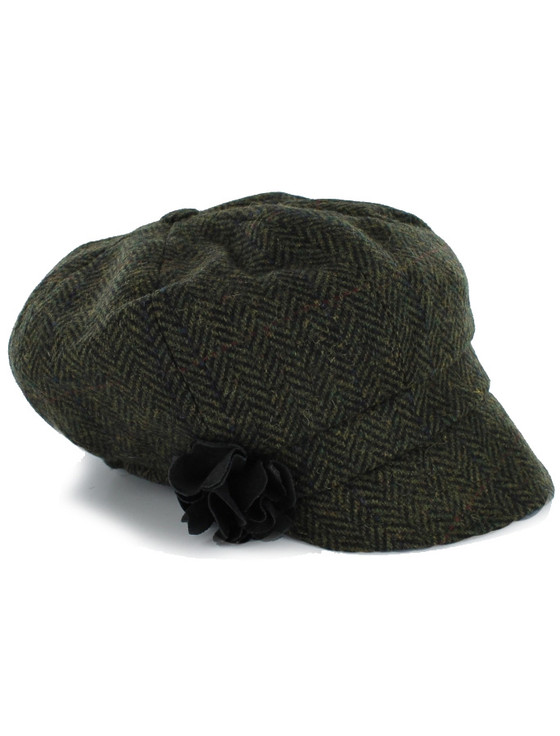 Ladies Tweed Newsboy Hat - Dark Green Plaid | Aran Sweater Market