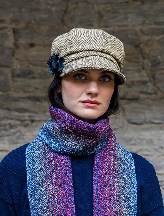 Ladies Tweed Newsboy Hat - Light Brown 