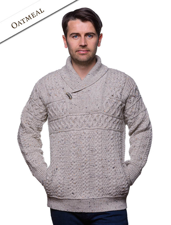 Mens shawl neck sweater, mens toggle sweater | Aran Sweater Market