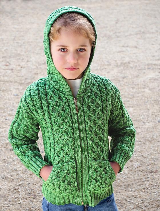Kid's Hooded Cardigan with Pockets - Green