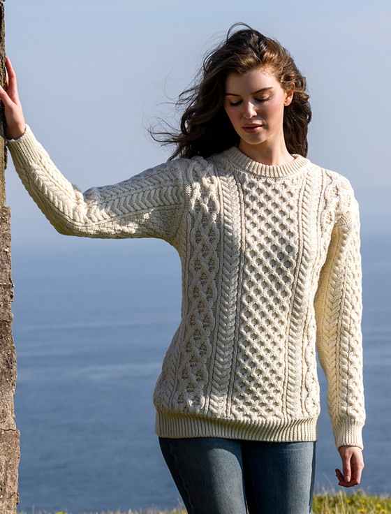 Heavyweight Merino Wool Aran Sweater - White