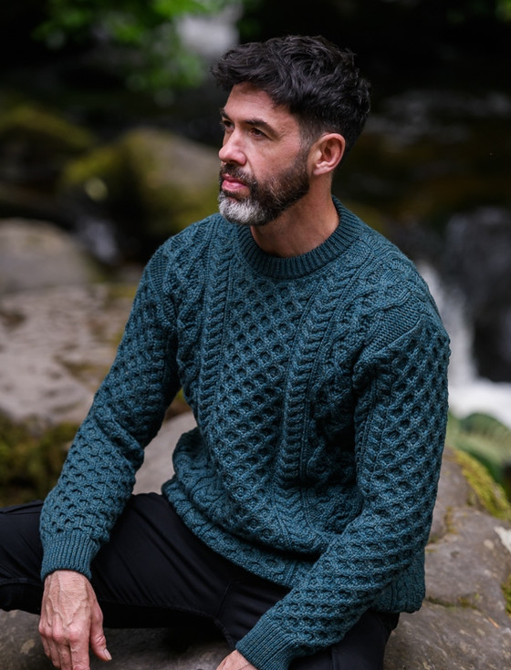 Heavyweight Merino Wool Aran Sweater - Atlantic