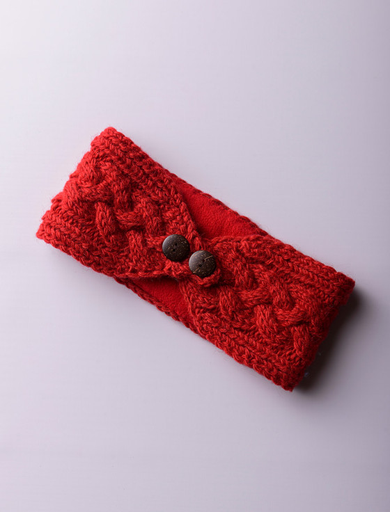 Fleece Lined Aran Headband with Buttons