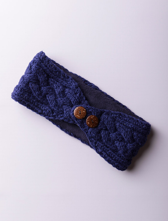 Fleece Lined Aran Headband with Buttons