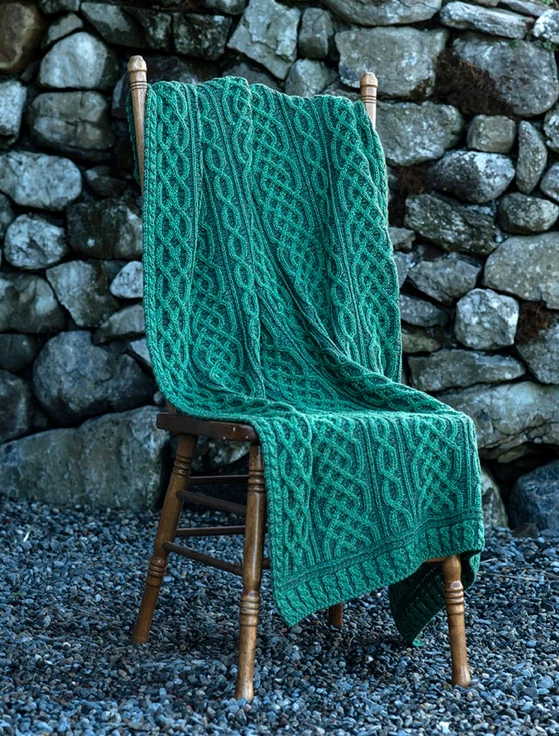 Plaited Aran Throw - Kiwi/Connemara