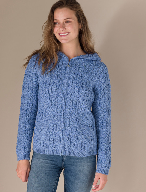 Cable Knit Hoodie with Celtic Knot Zipper Pull