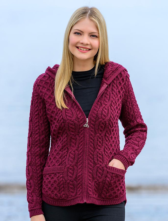 Cable Knit Hoodie with Celtic Knot Zipper Pull | Aran.com