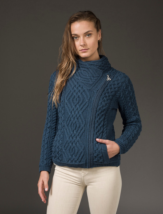 Cable Knit Jacket with Celtic Knot Side Zip [Free Express Shipping