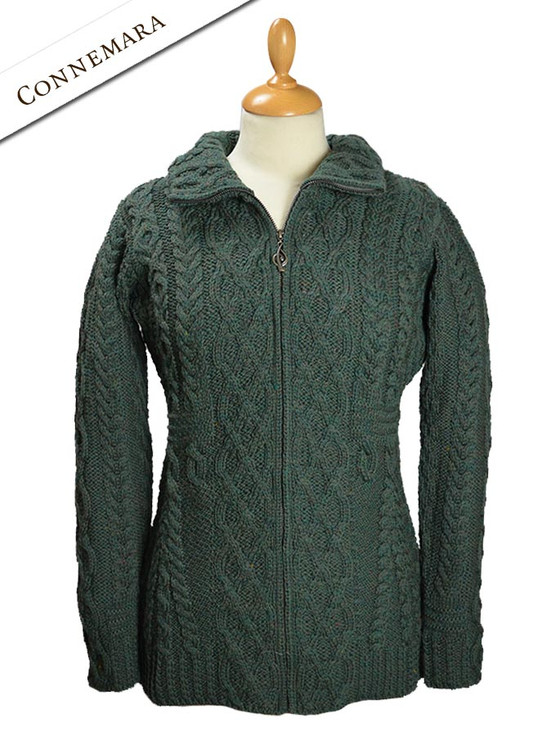 カーディガン JaneMarple Spring aran knit cardigan Women's Green Knit Cardigans | Aran Sweater Market