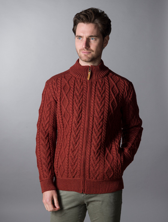 Full Zip Aran Cardigan with Patches | Aran Sweater Market