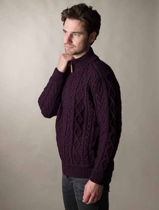Full Zip Aran Cardigan with Patches | Aran Sweater Market