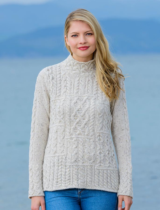 Wool Cashmere Patchwork Aran Sweater - Chalk