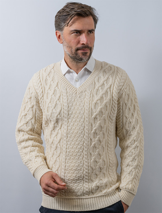 v neck aran jumper