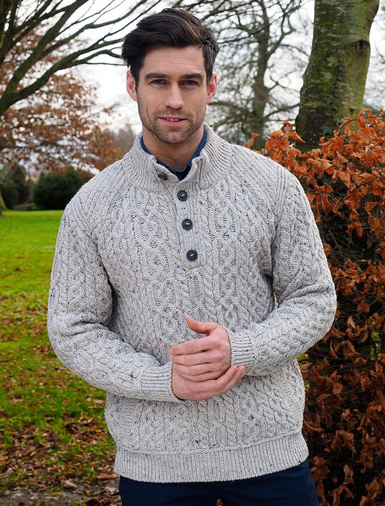Merino Button Neck Aran Troyer | Aran 
