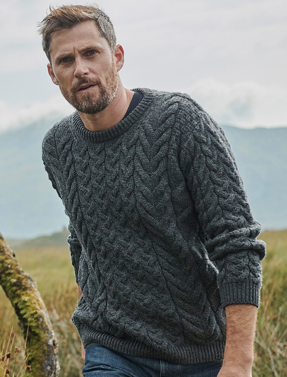 Super Soft Aran Crew Neck Sweater - Slate Grey