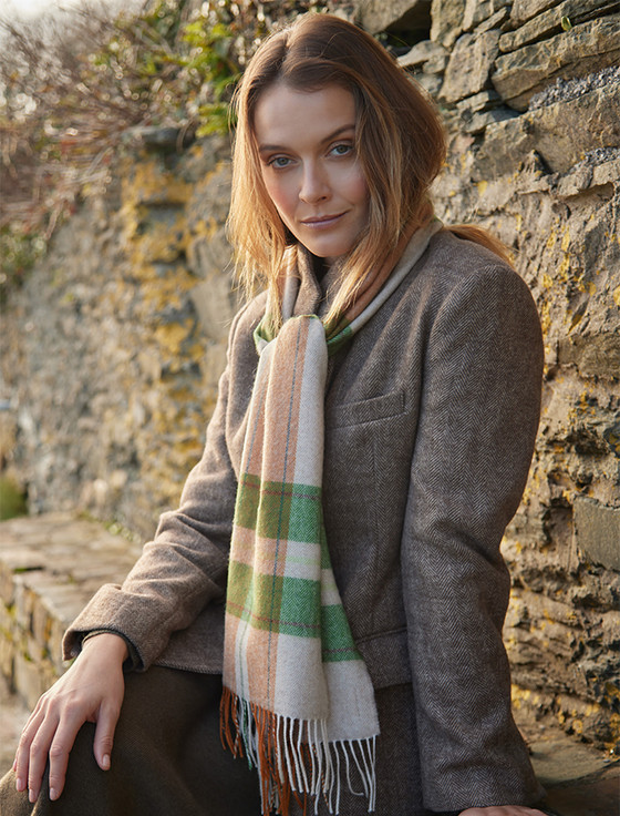 Merino Luxury Wool Scarf - Beige Orange & Green