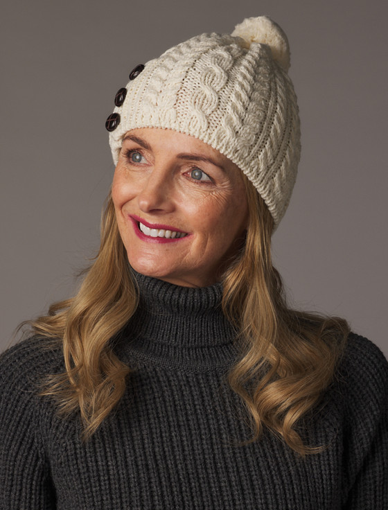 Merino Pom Pom Hat - White