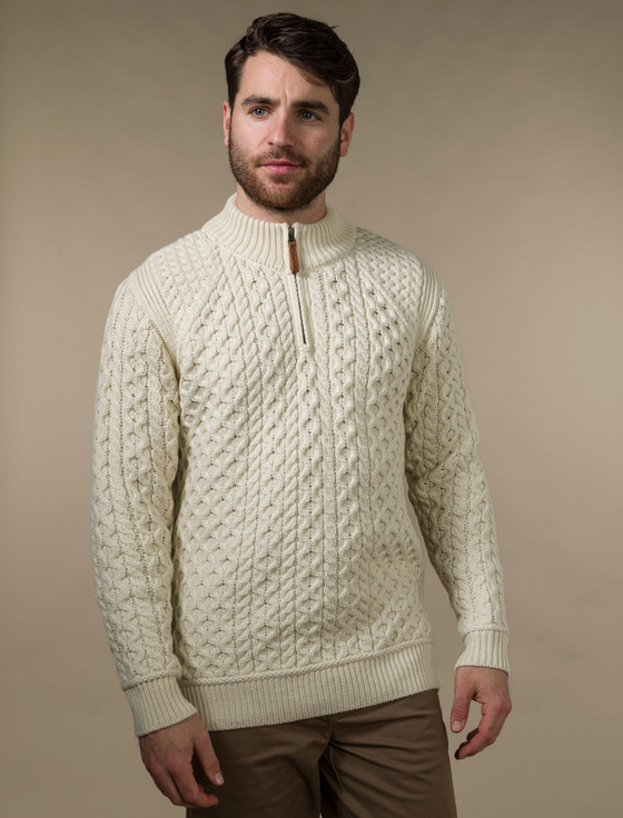 Mens Super Soft Half Zip Aran Sweater | Aran Sweater Market