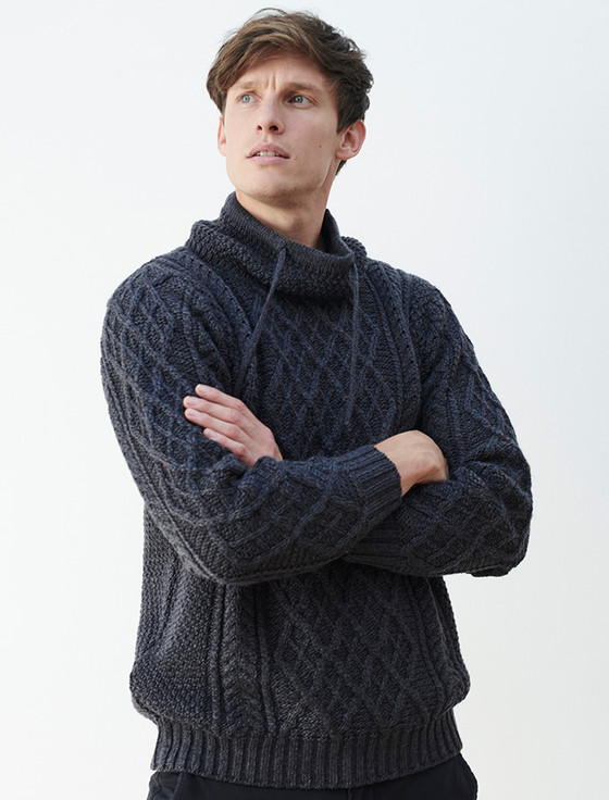 Mens Drawcord Collar Aran Sweater | Aran Sweater Market