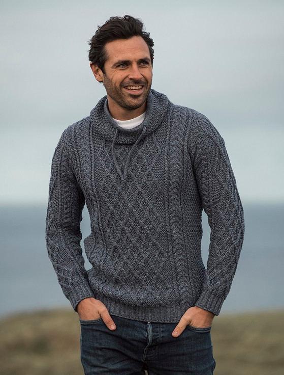 Mens Drawcord Collar Aran Sweater | Aran Sweater Market