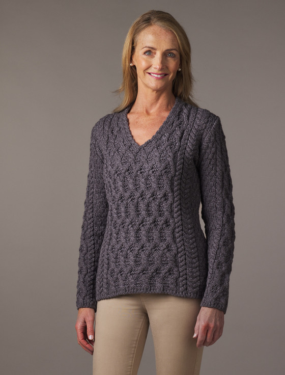 Lattice Cable V Neck Sweater | Aran Sweater Market