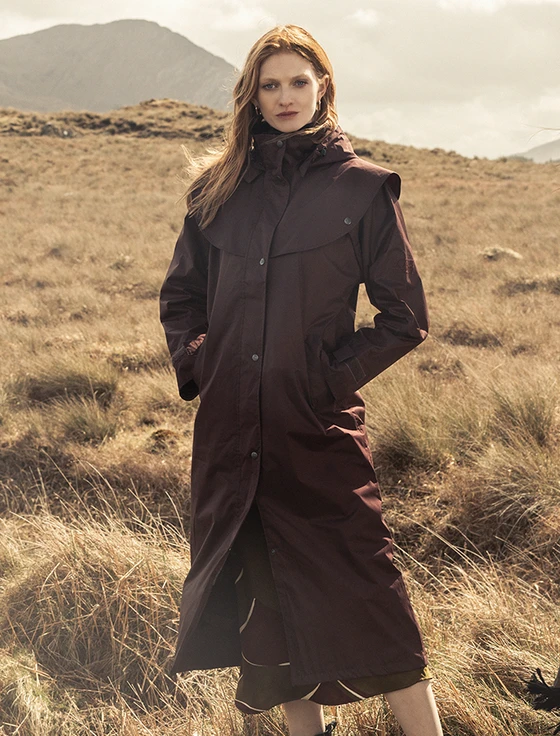 Donegal Ladies Waterproof Full Length Coat - Deep Claret