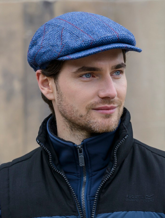 Kerry Tweed Flat Cap Blue with Red Mucros Weavers