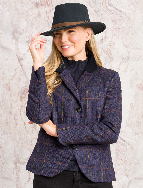 Saoirse Tweed Blazer – Prussian Purple Check