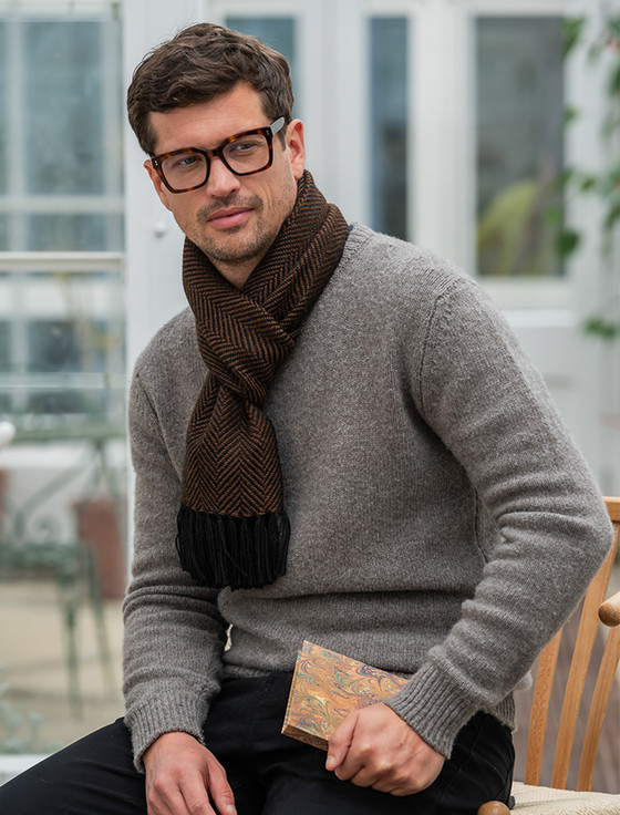 Alpaca Scarf - Brown Herringbone