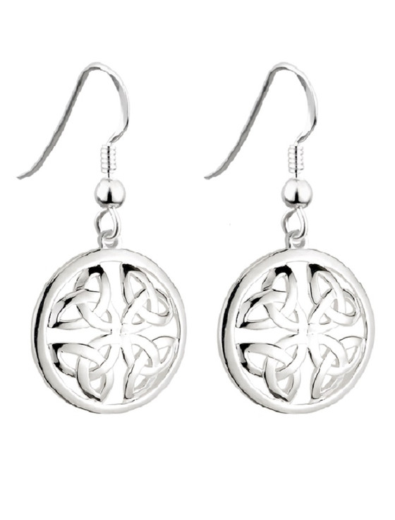 Sterling Silver Round Trinity Knot Drop Earrings