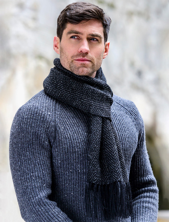 Cashmere Scarf - Pearl & Grey Herringbone | | Aran Sweater Market