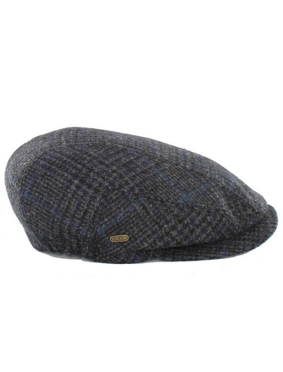 Kerry Tweed Flat Cap - Charcoal with Blue