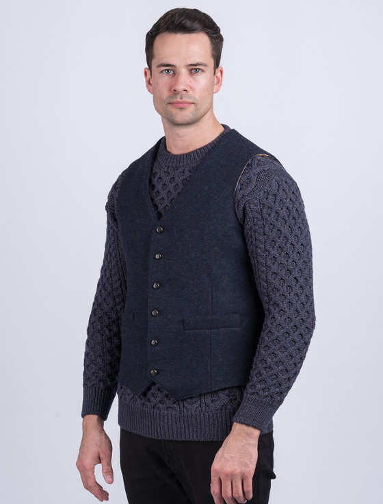 Ryan Tweed Navy Herringbone Wool Waistcoat